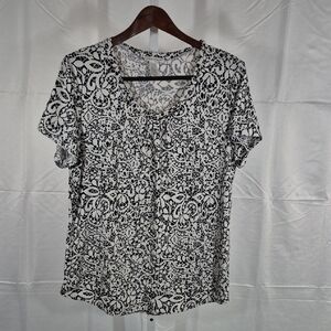 Elegant Black and White Floral Blouse